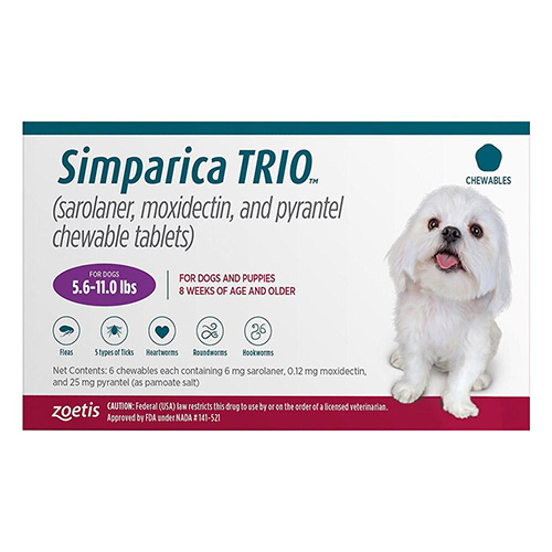 Simparica TRIO for Dogs – 5.6-11 lbs (Purple) | Discountpetcare