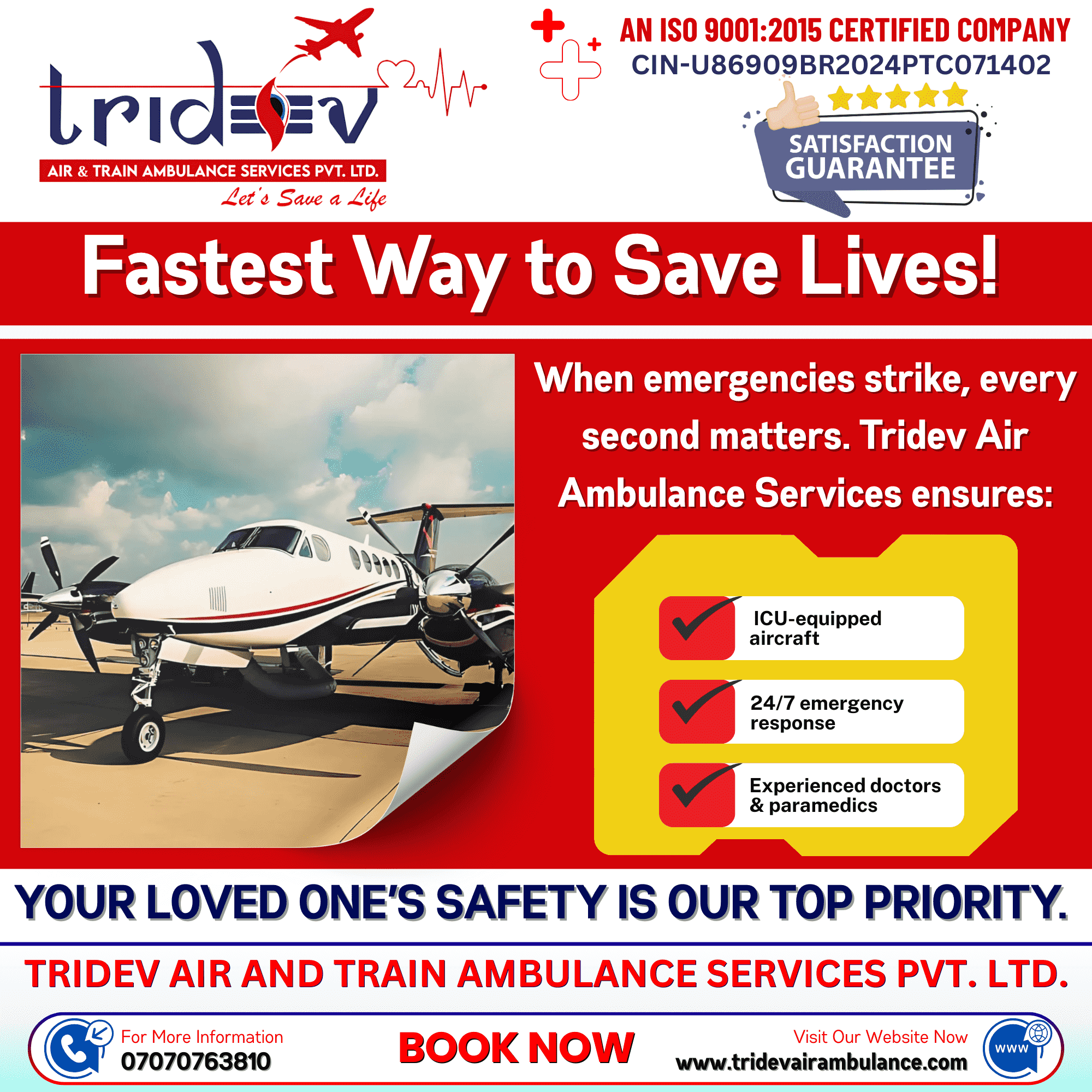 Need for Hospital Move? Tridev Air Ambulance Services In Patna: Avail Of Care And Facilities
