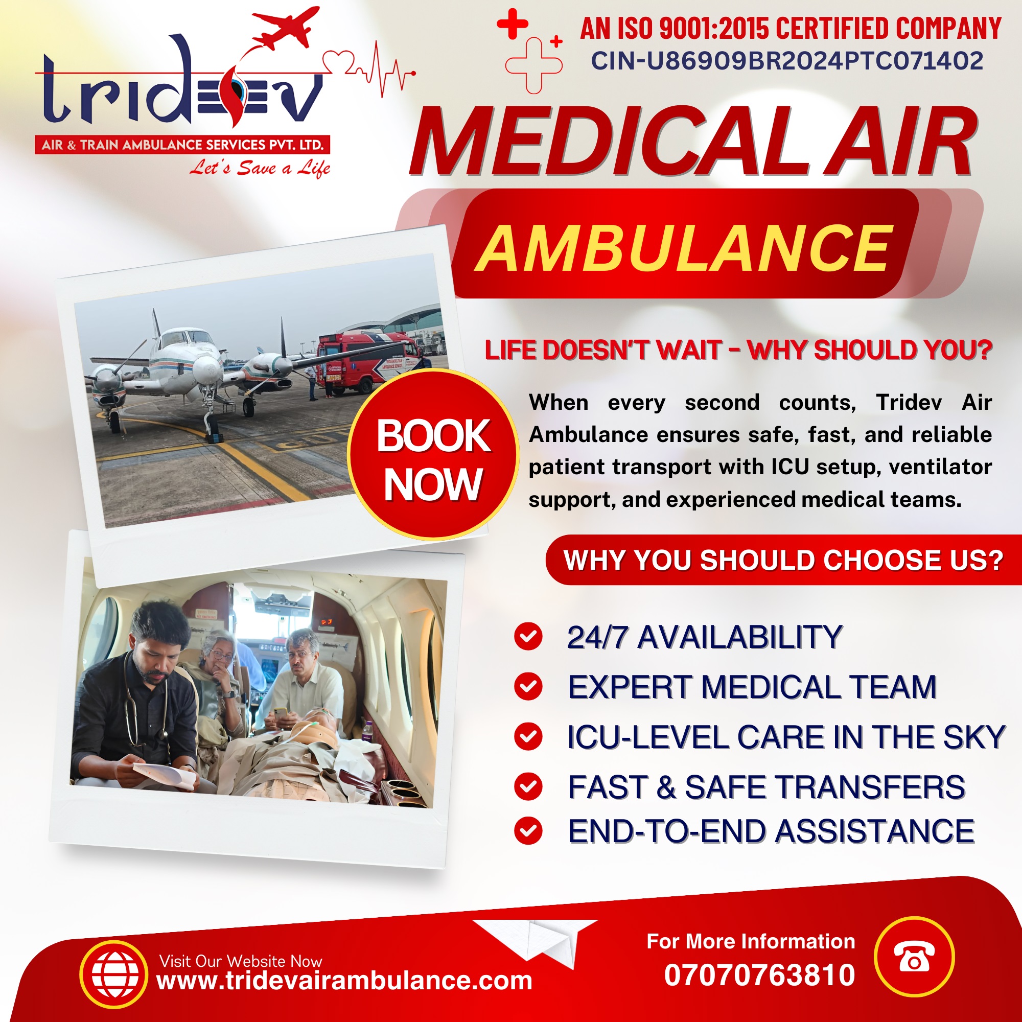 Seeing to handling the situation? Tridev Air Ambulance Services in Patna is punctually covers the distance