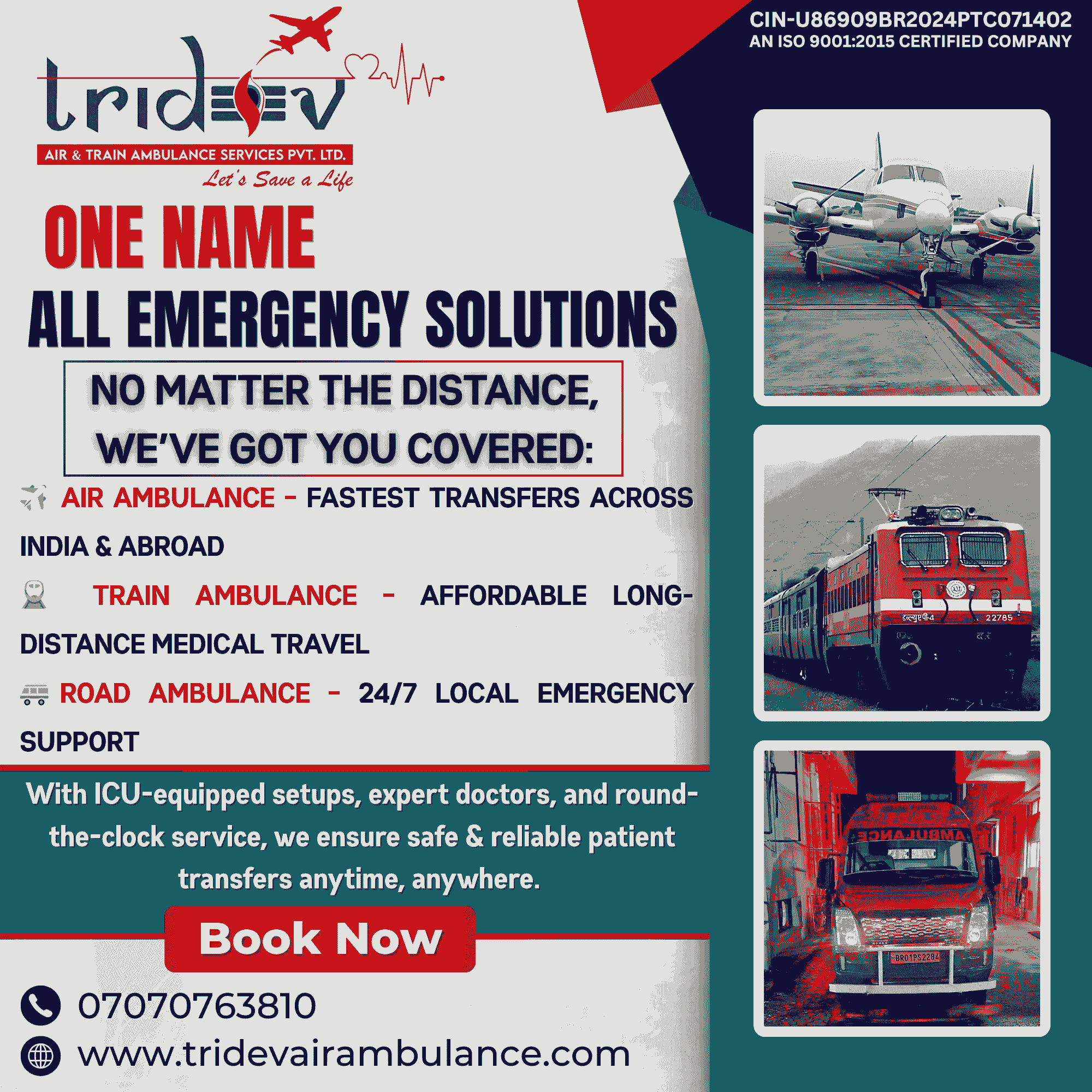 Tridev Air Ambulance Services in Kolkata—Shift to a Famous Hospital