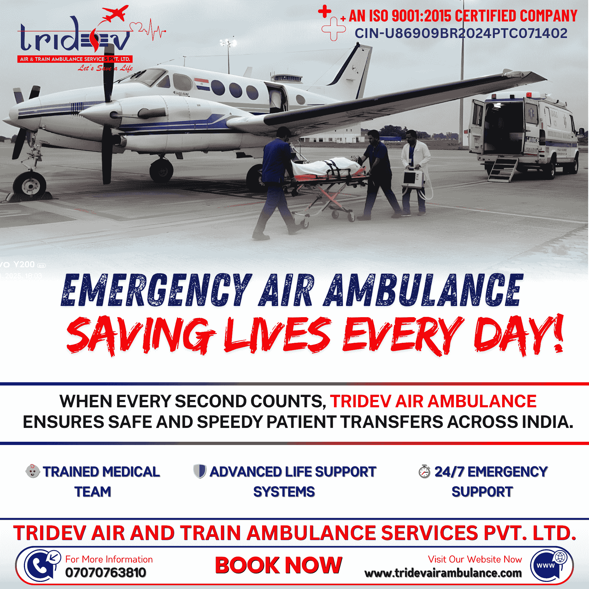 Tridev Air Ambulance Services in Delhi-Our Life Support Systems for Patient Safety