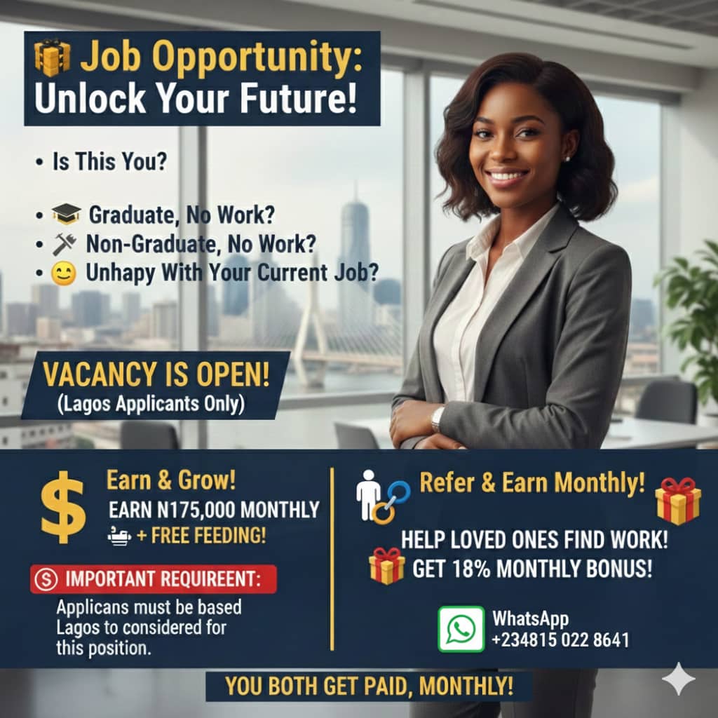 Job Vacancy in Lagos: ₦175,000 Monthly