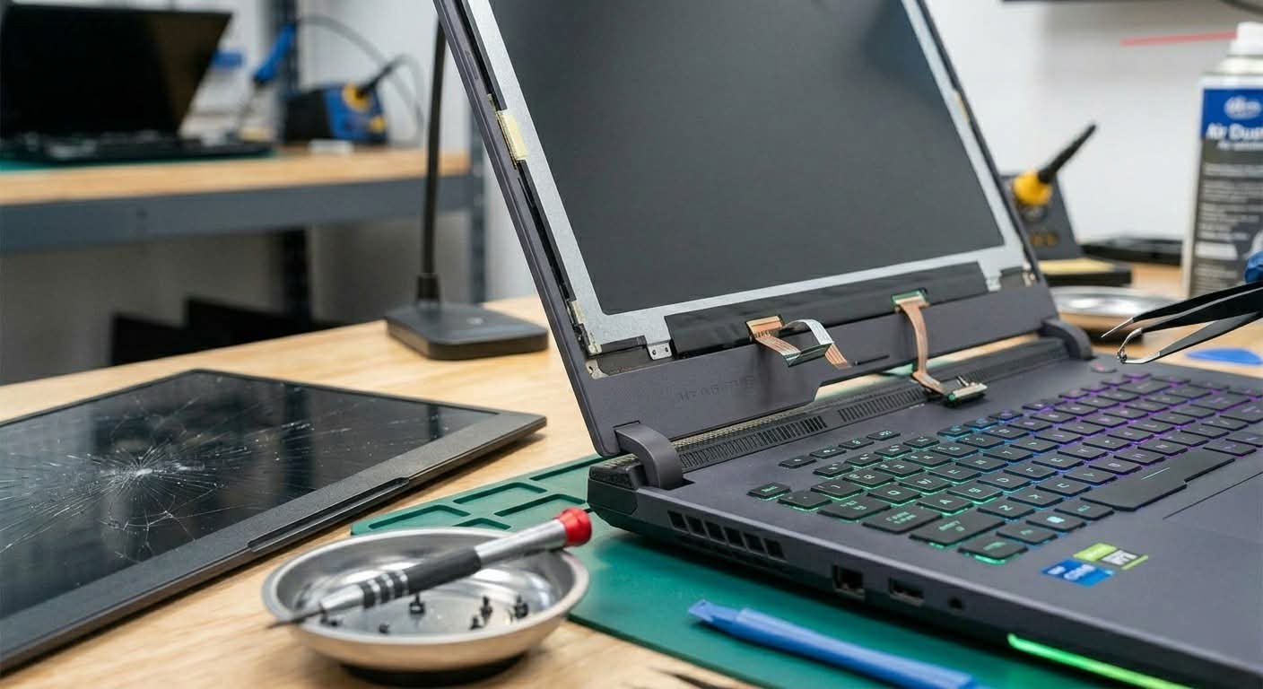 New screen replacing broken laptop screen