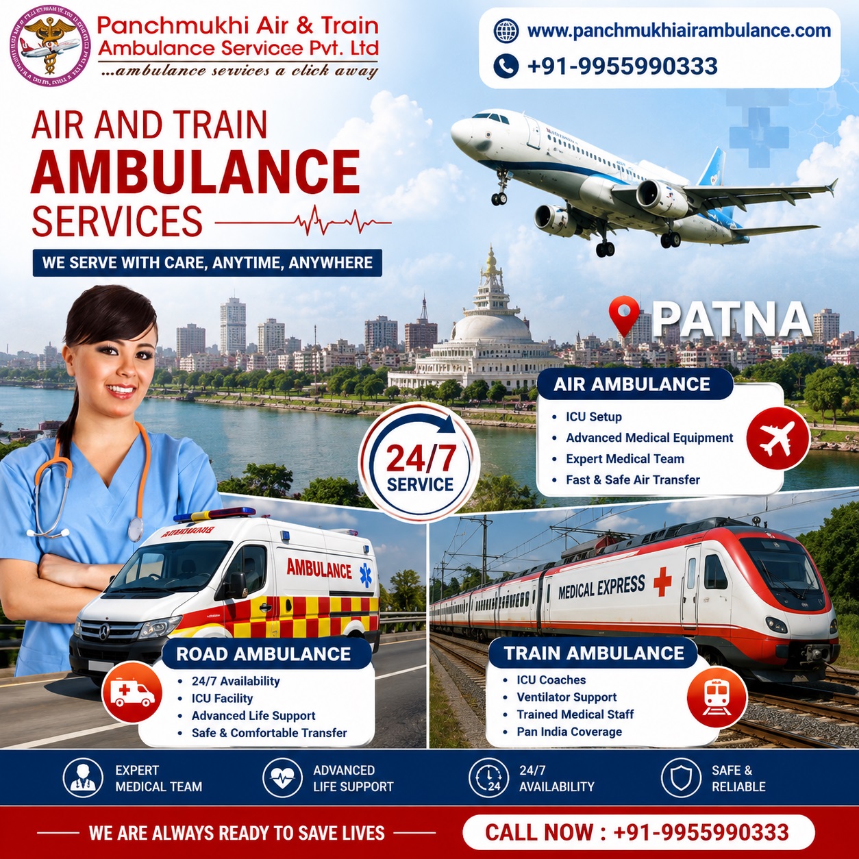 Panchmukhi Air and Train Ambulances in Patna Transfer Patients Easily